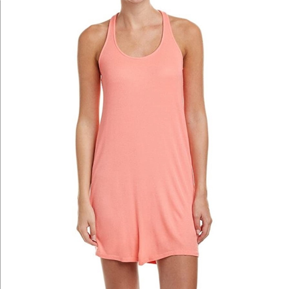 Splendid Pink Ribbed Racerback Pleat Back Mini Dress - Picture 2 of 10